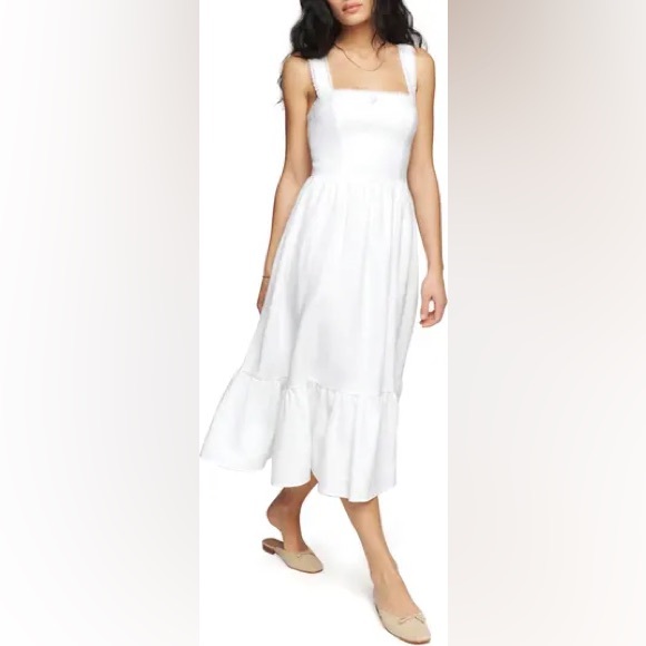 Reformation | Dresses | Reformation Rowen Square Neck Linen Midi Dress In  White Size 2 | Poshmark
